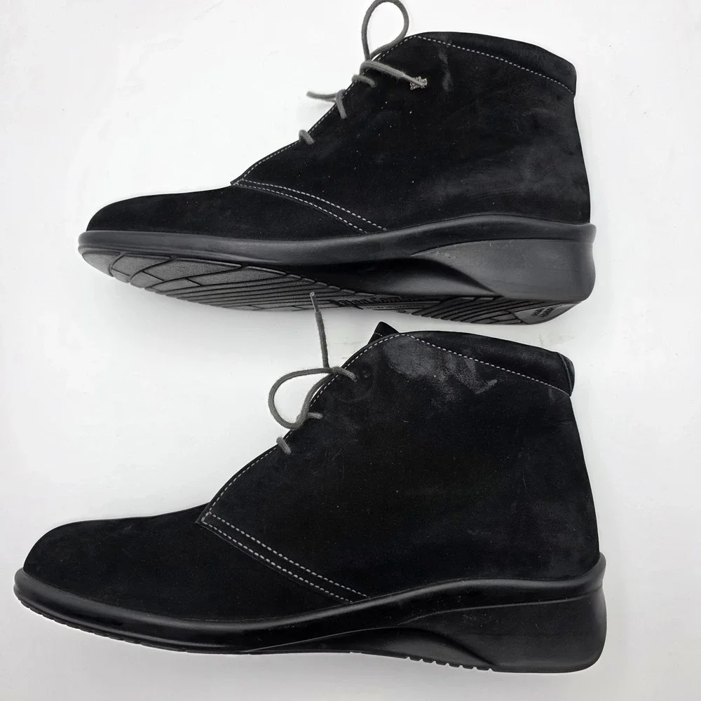 Finn Comfort Boots Mostar Womens 6.5 Black Nubuck Leather Ankle Comfort Lace‎ Up